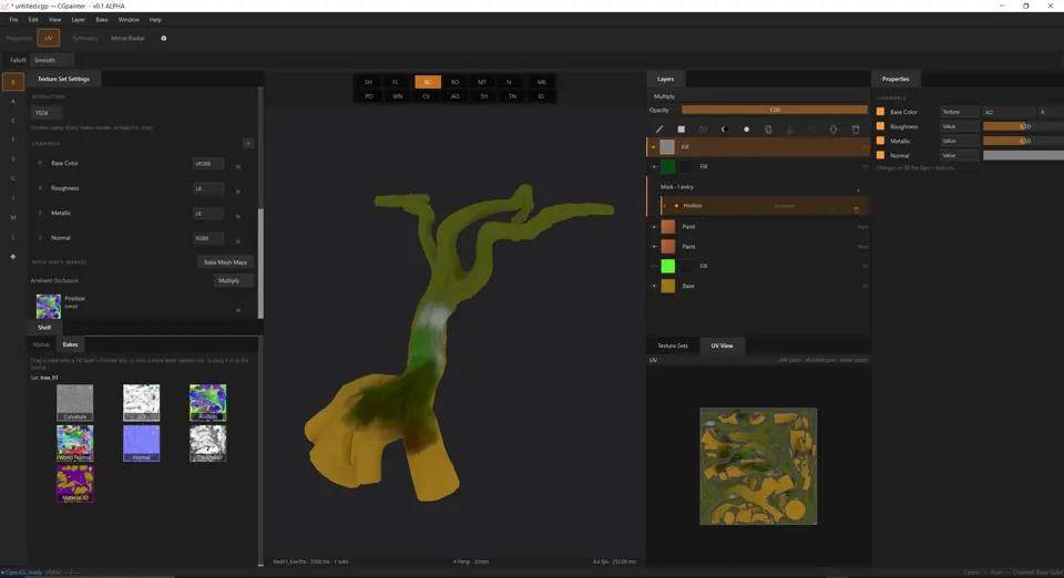 CG Painter: the layer stack with a procedural position mask